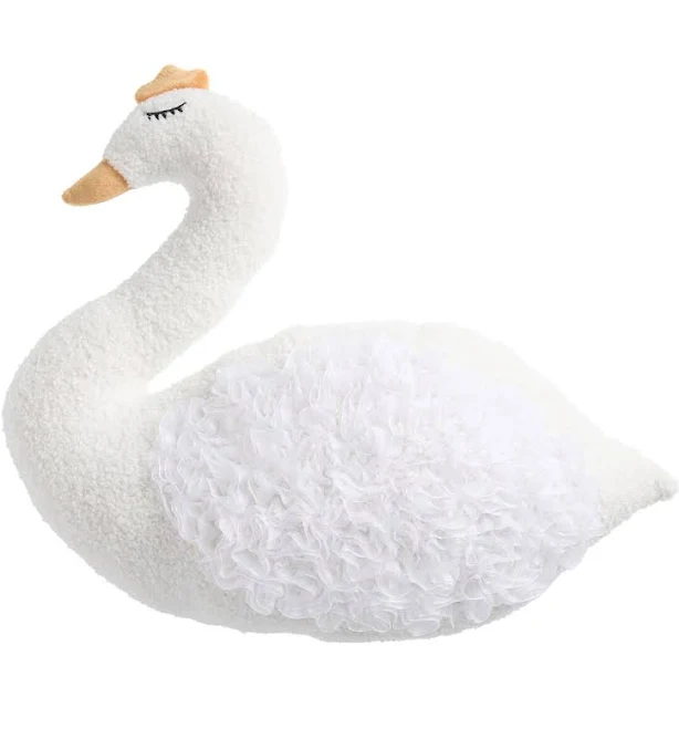 World Market White Faux Fur Swan Shaped Throw Pillow