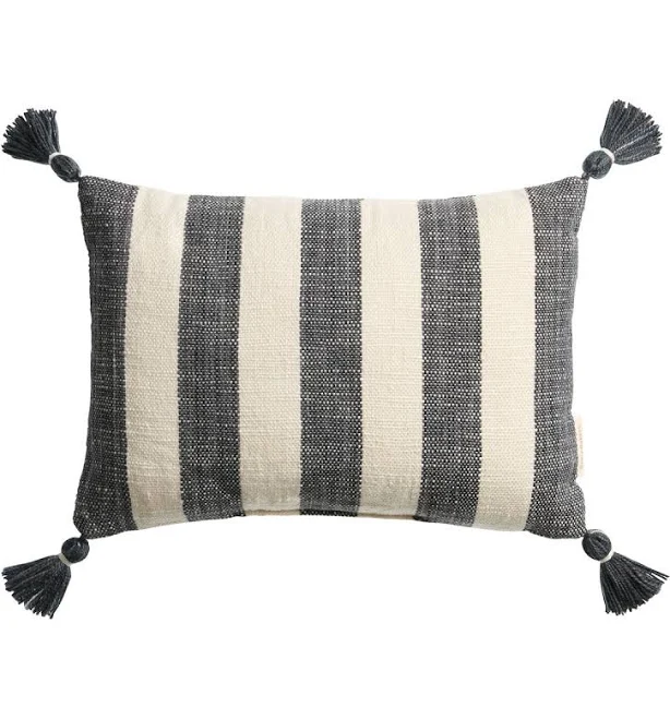 World Market Woven Stripe Tassel Indoor Outdoor Patio Lumbar Pillow