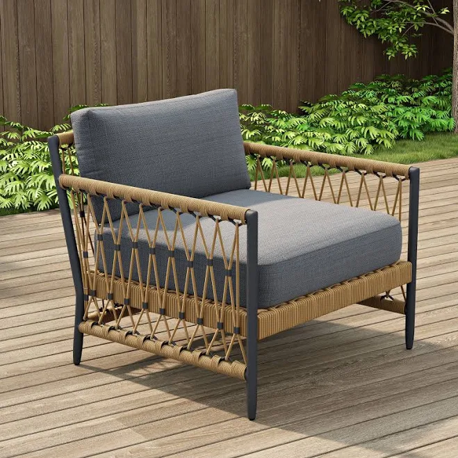 Woven Rope Outdoor Armchair Accent Chair Boho Yard & Patio Furniture