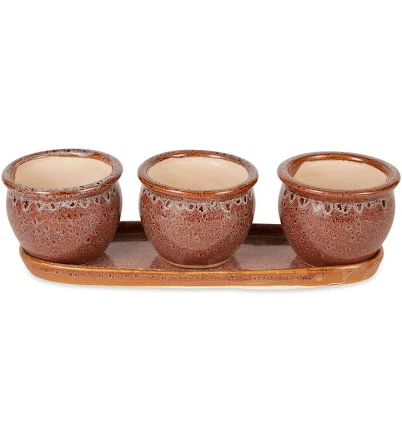 Zingz Home Round Ceramic Herb Planter Set of 3