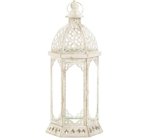 Zingz & Thingz Graceful Distressed White Candle Lantern