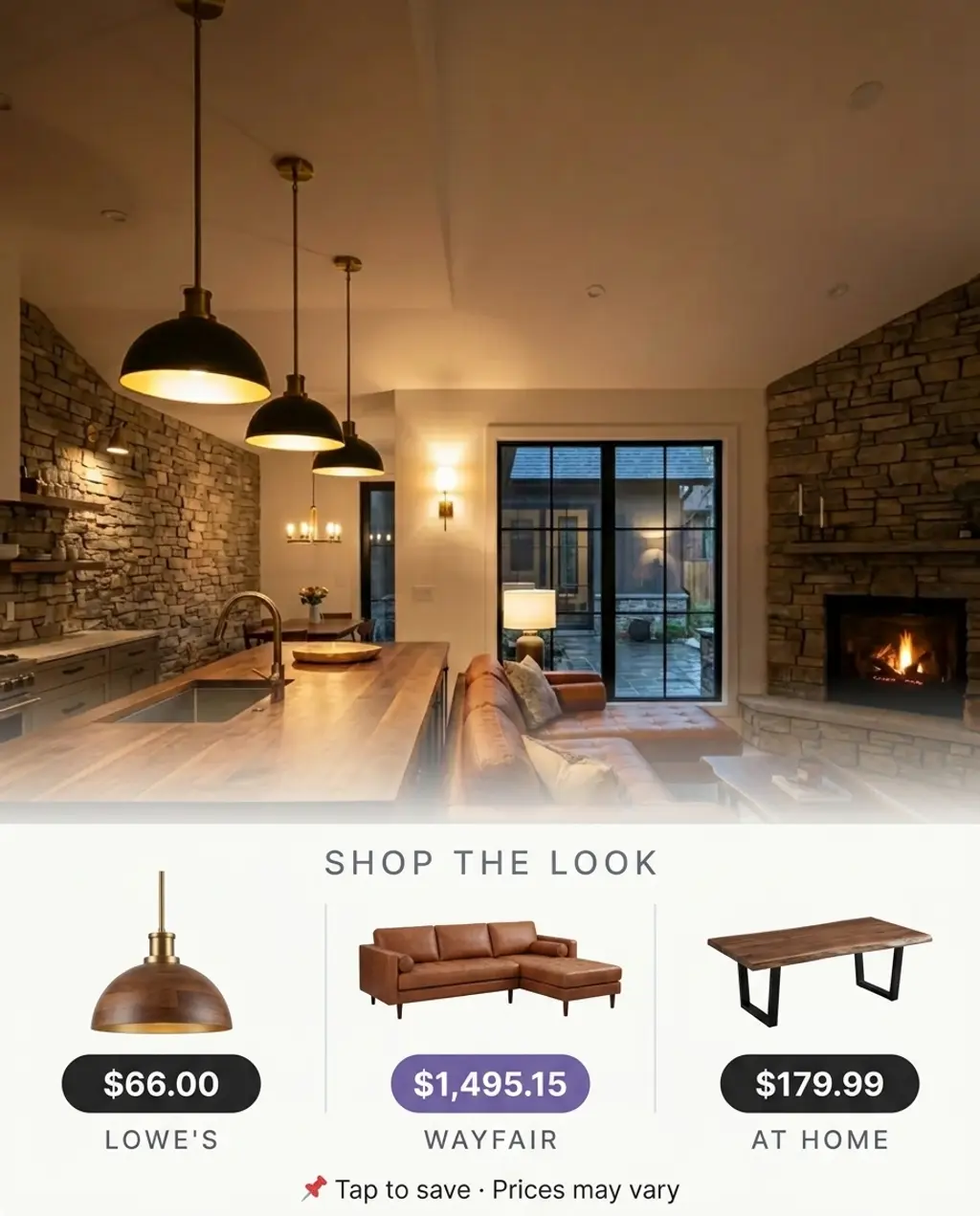 Rustic Modern Open Kitchen Living with Stone Accents — Shop the Look