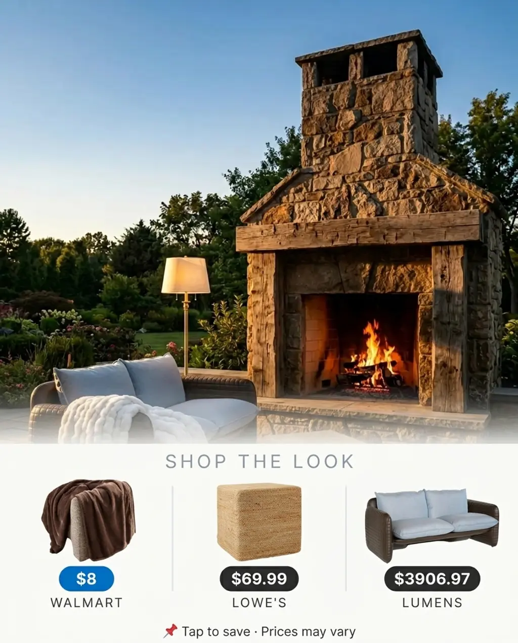 Rustic Luxe Outdoor Fireplace with Oversized Leather Seating — Shop the Look