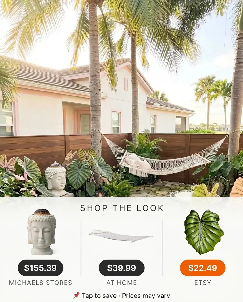 Tropical Courtyard Garden with Fountain & Hammock — Shop the Look