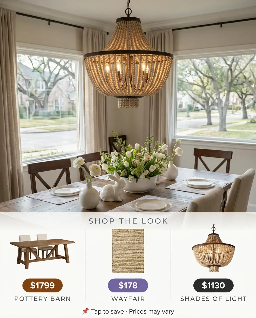 Farmhouse Easter Dining Room with Spring Chandelier — Shop the Look