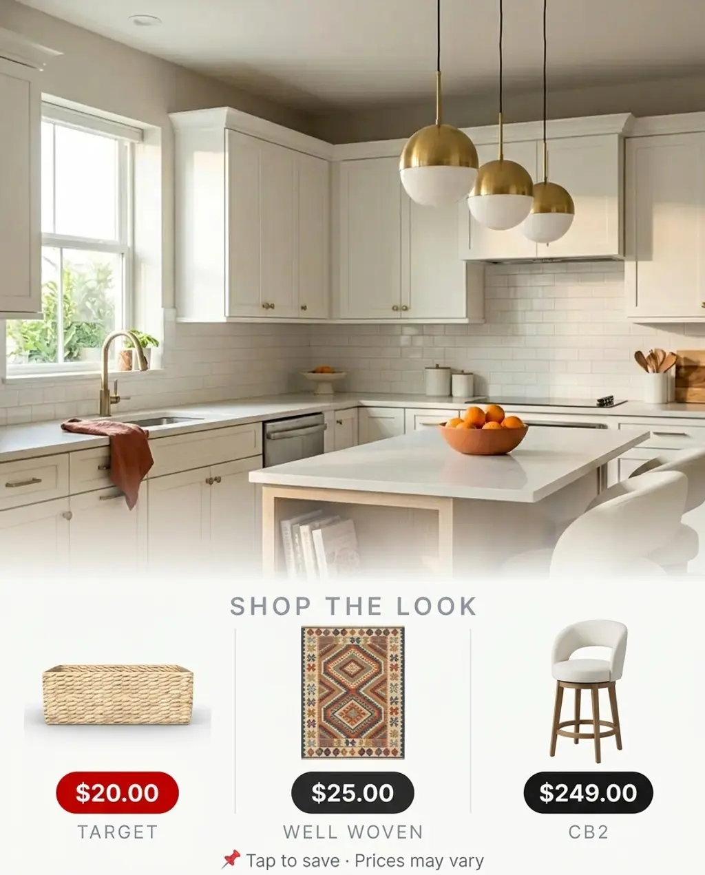 Transitional Apartment Kitchen with Shaker Cabinets and Island — Shop the Look