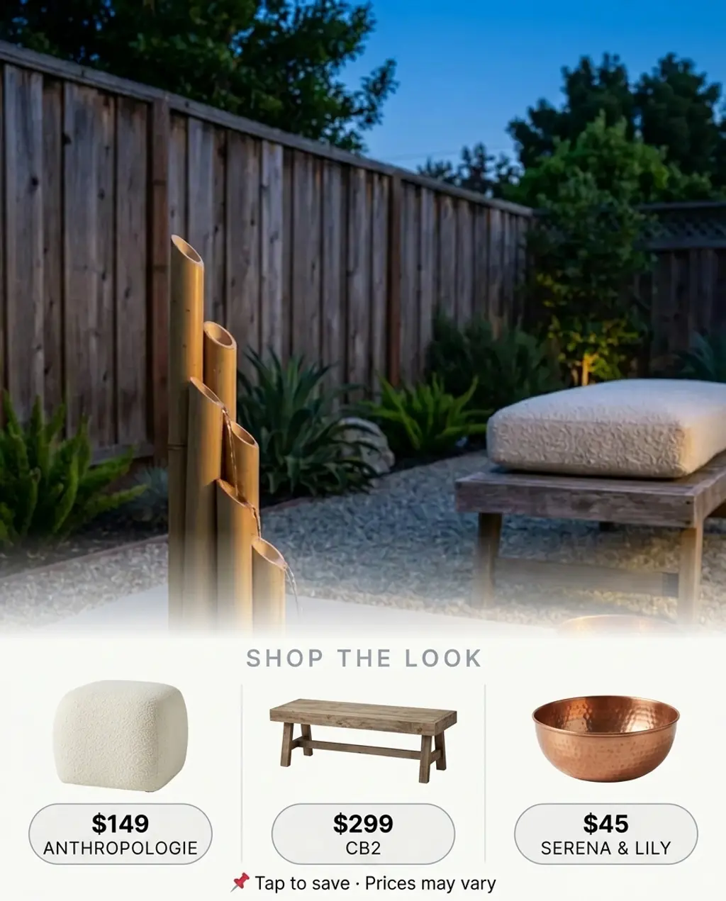 Zen Garden Wooden Fence with Bamboo Water Feature — Shop the Look