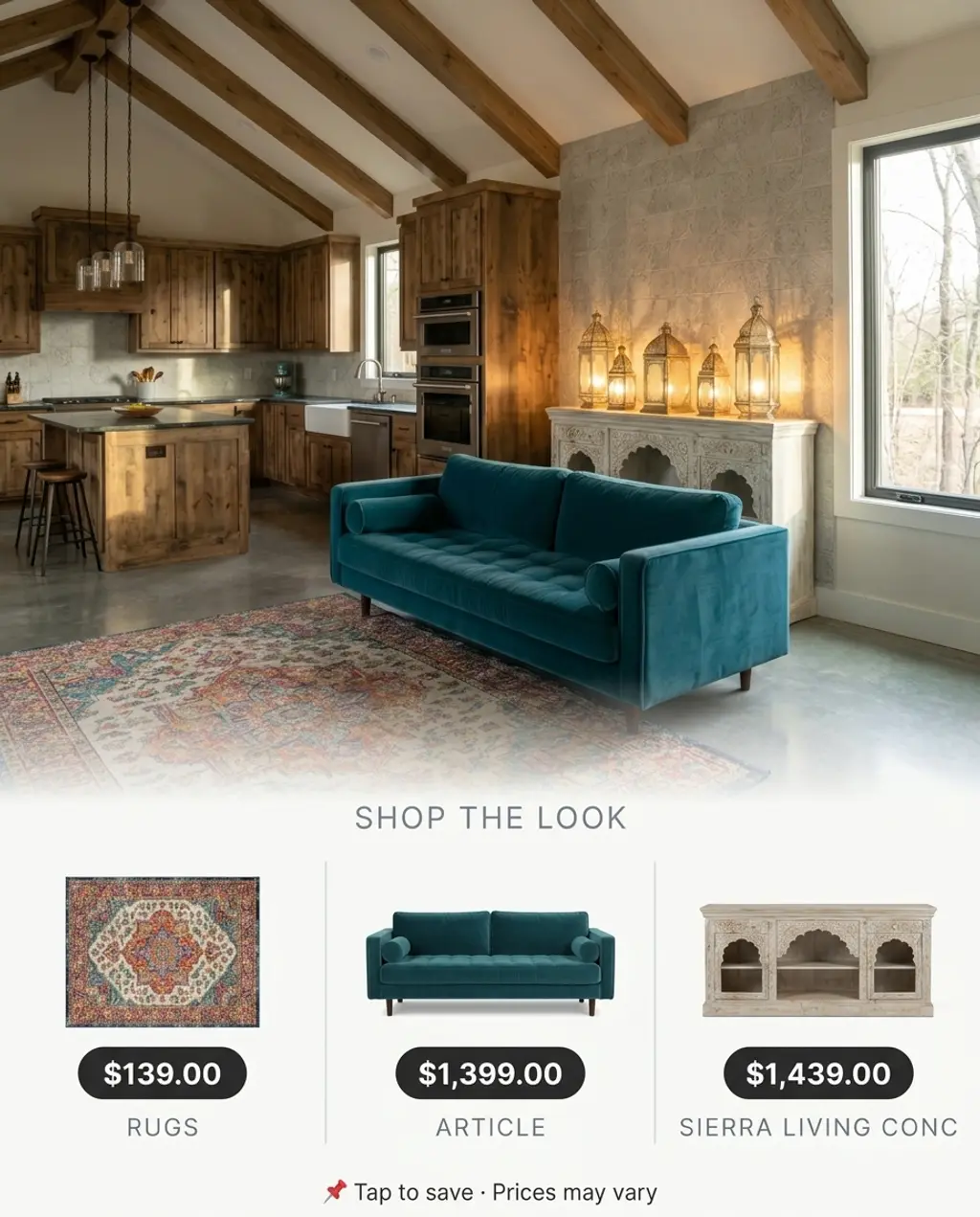 Eclectic Open Kitchen Living Room with Global Finds — Shop the Look