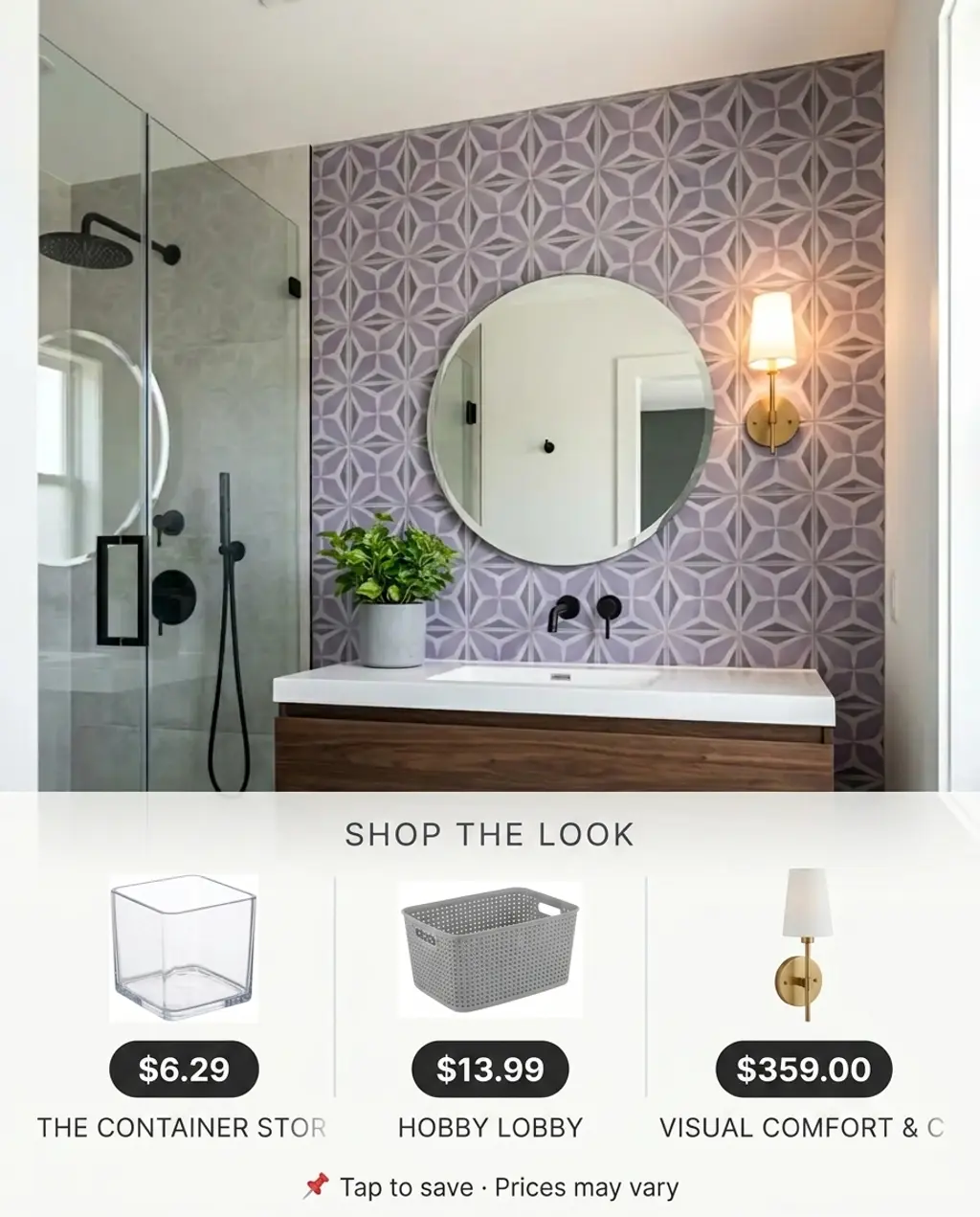 Small Apartment Bathroom Remodel with Bold Tiled Accent Wall — Shop the Look
