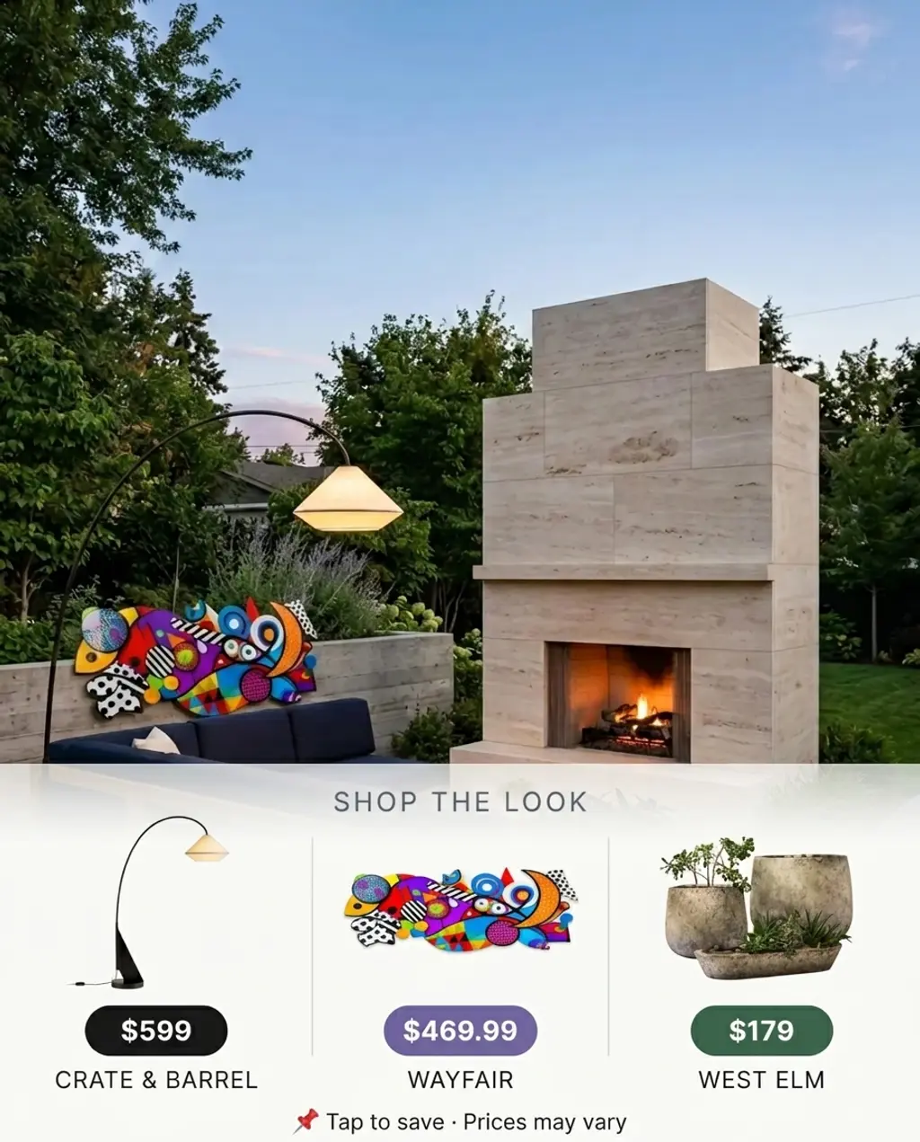 Modern Backyards Retreat with Sleek Stone Fireplace — Shop the Look