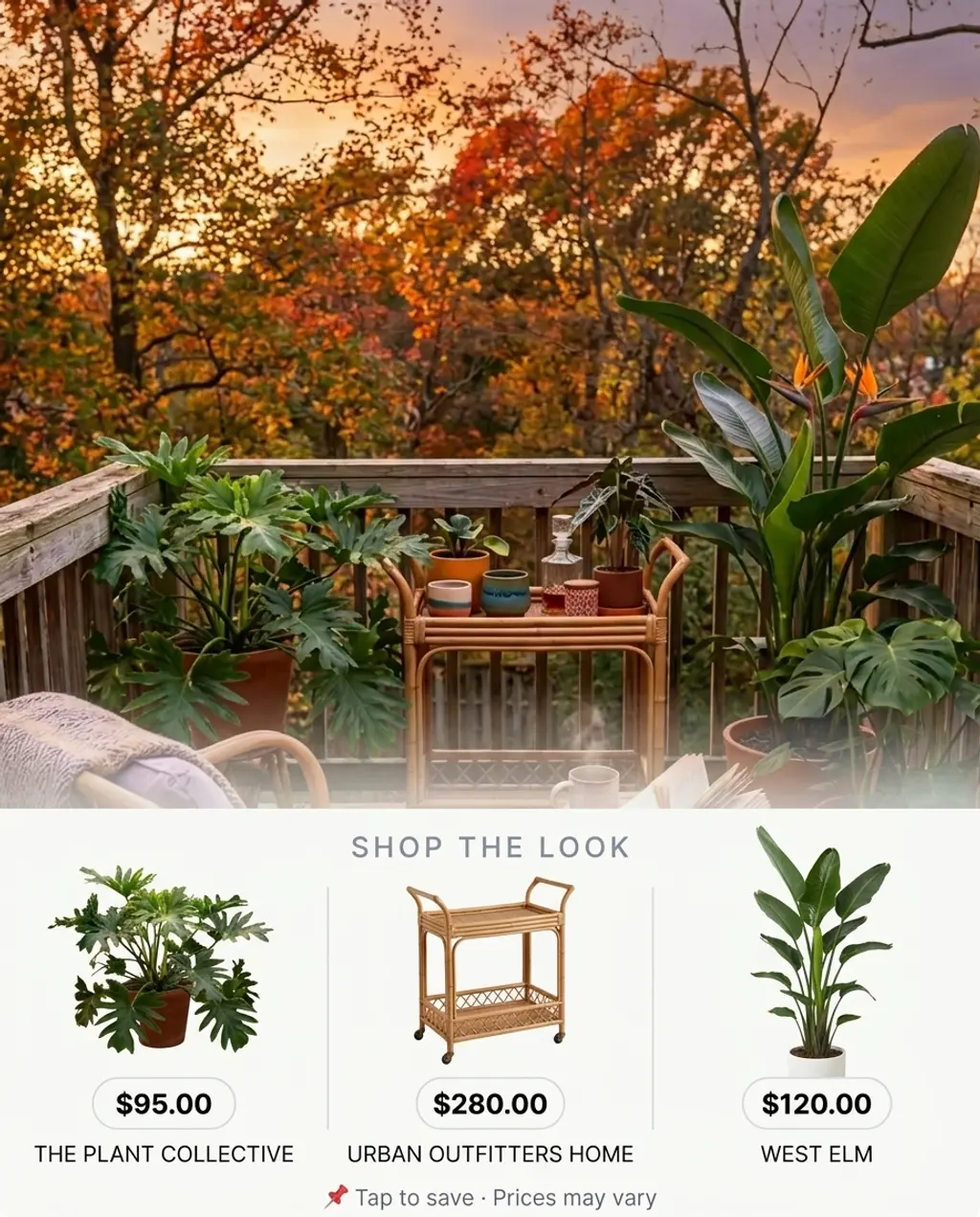 Tropical Balcony Retreat with Vibrant Plants and Bar Cart — Shop the Look