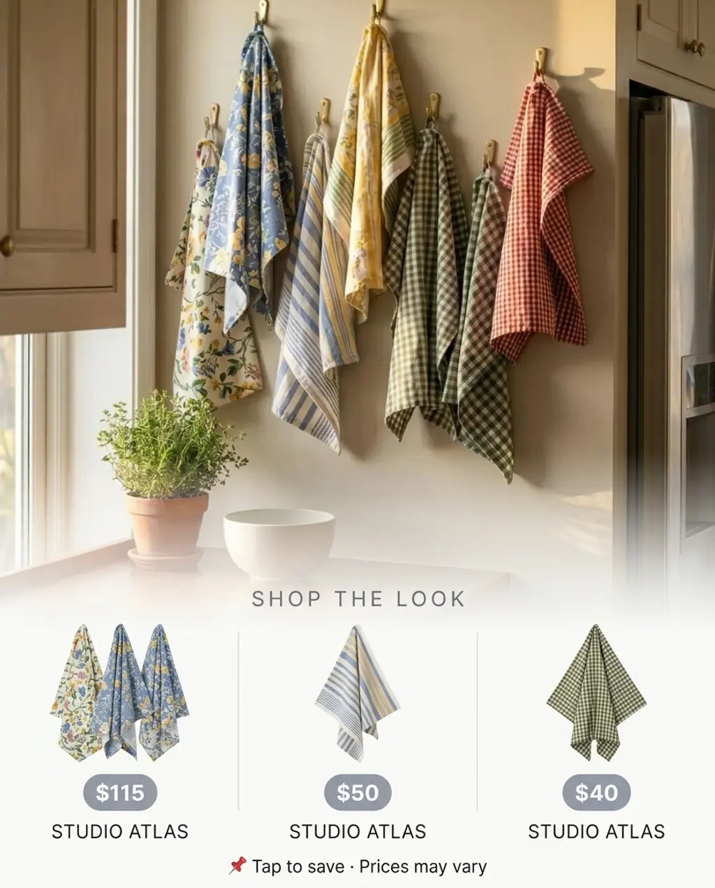 Eclectic Spring Kitchen Towels Display with Mixed Patterns — Shop the Look