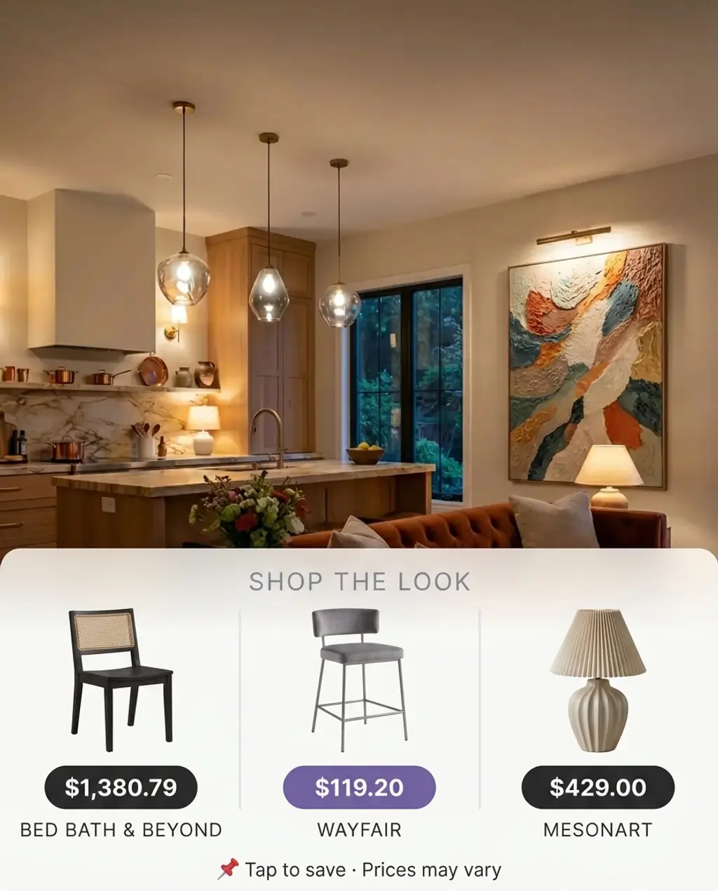 Eclectic Open Kitchen Living Room with Bold Art — Shop the Look