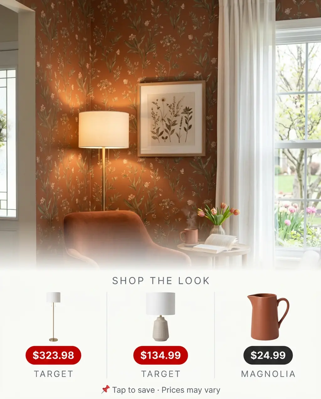 Cozy Reading Nook with Floral Wallpaper & Plush Seating — Shop the Look