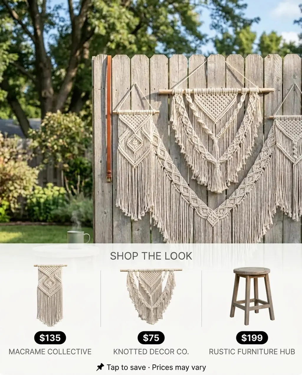 Boho Chic Wooden Fence with Macrame Hangings — Shop the Look