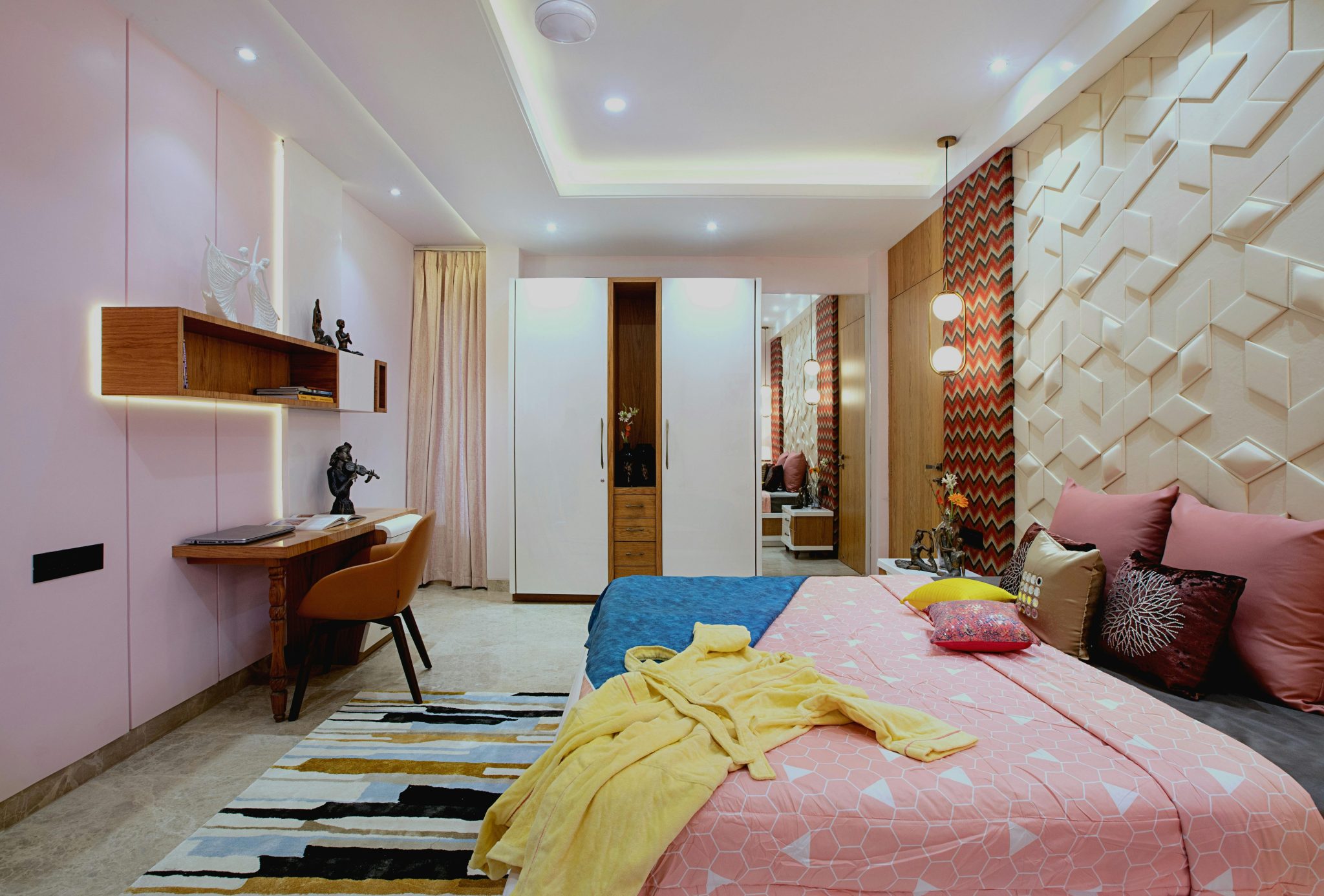Contemporary bedroom design with elegant decor and cozy furnishings for a relaxing home interior.