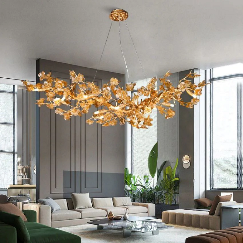 Eclatant Modern Leaf Linear Branch Chandelier, Luxury Light For Living Room