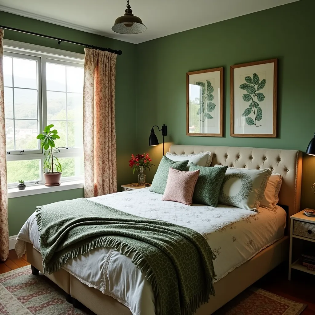 Green Boho Bedroom Ideas - HomeDesignsAI