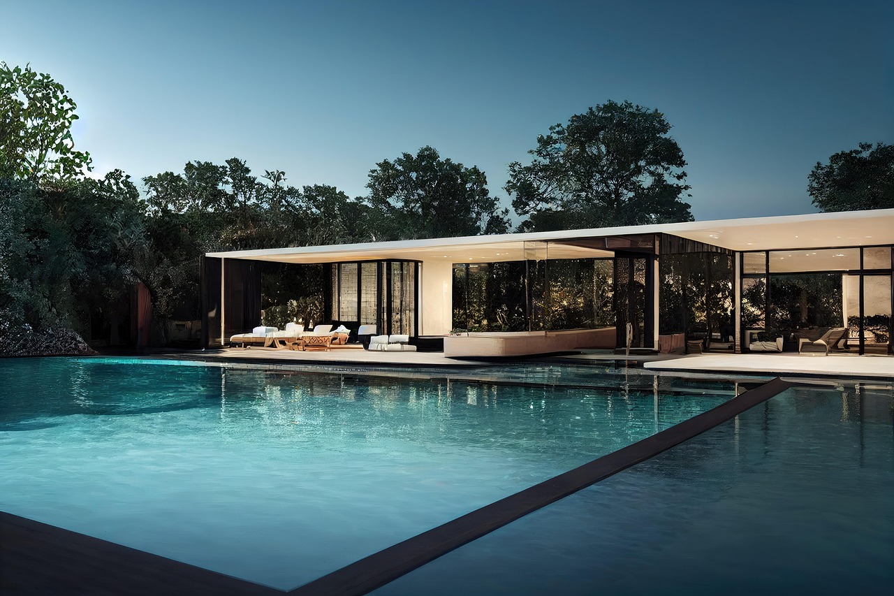 house, home, architecture, interior, exterior, swimming pool, pool, furniture, garden, trees, door, nature, windows, villa