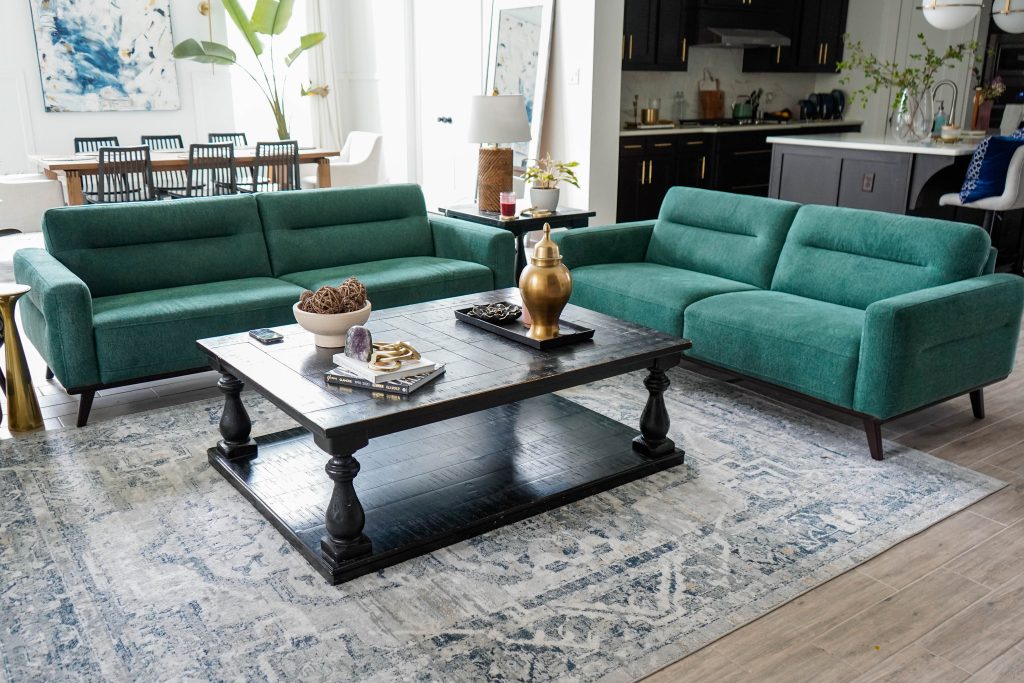 I'm obsessed with my Moody Green Living Room Sofas - At Home with Kae