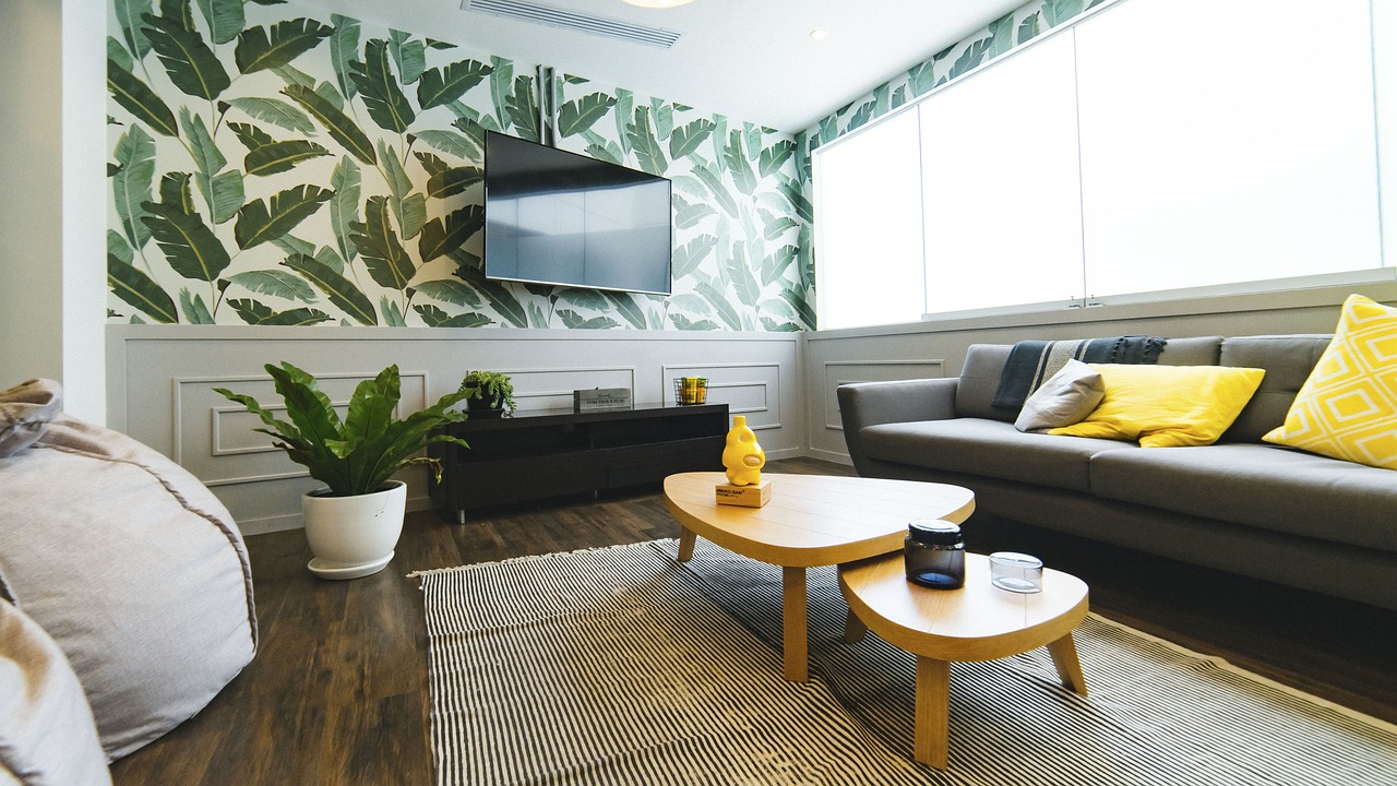 living room, beautiful flowers, house, interior, design, couch, pillow, table, flower wallpaper, flower background, nature, wall, tv, flower, pot