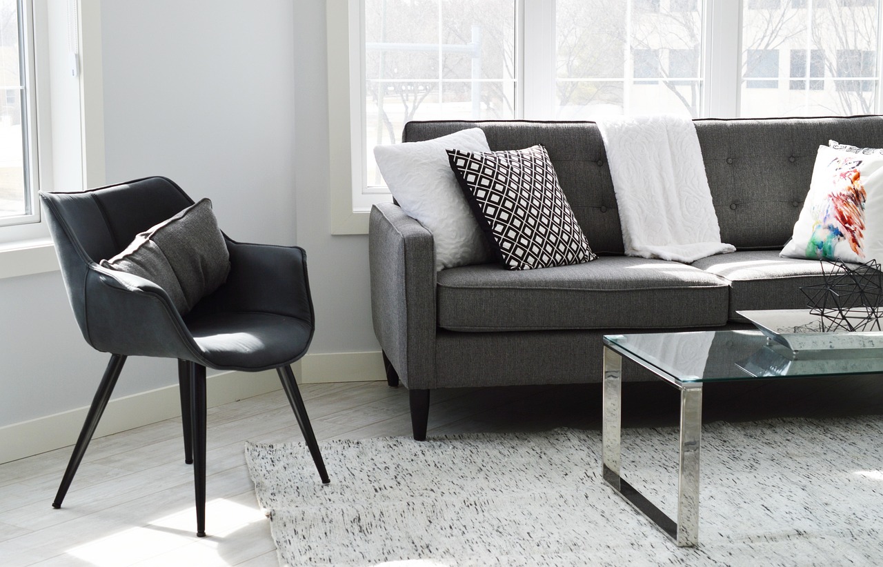 living room, chair, sofa, couch, home, condo, living room interior, furniture, modern, table, windows, decor, white, style, apartment, contemporary, floor, lifestyle, interior, bright, gray home, gray