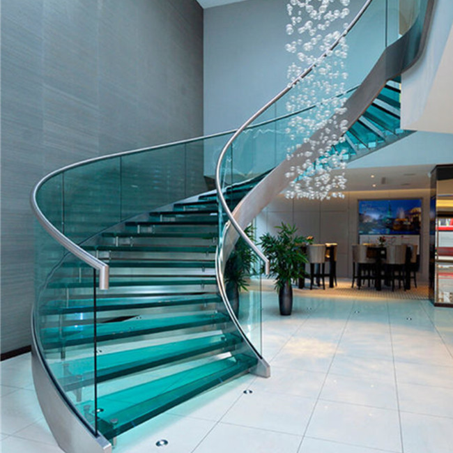 Luxury stainless steel beam staircase curved indoor stairs