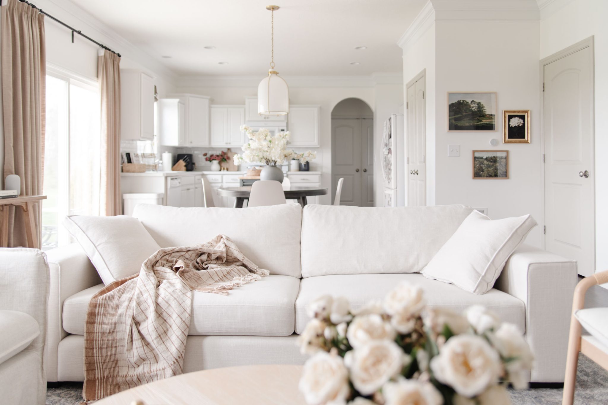 Organic Modern Living Room with White Furniture - Caitlin Marie Design