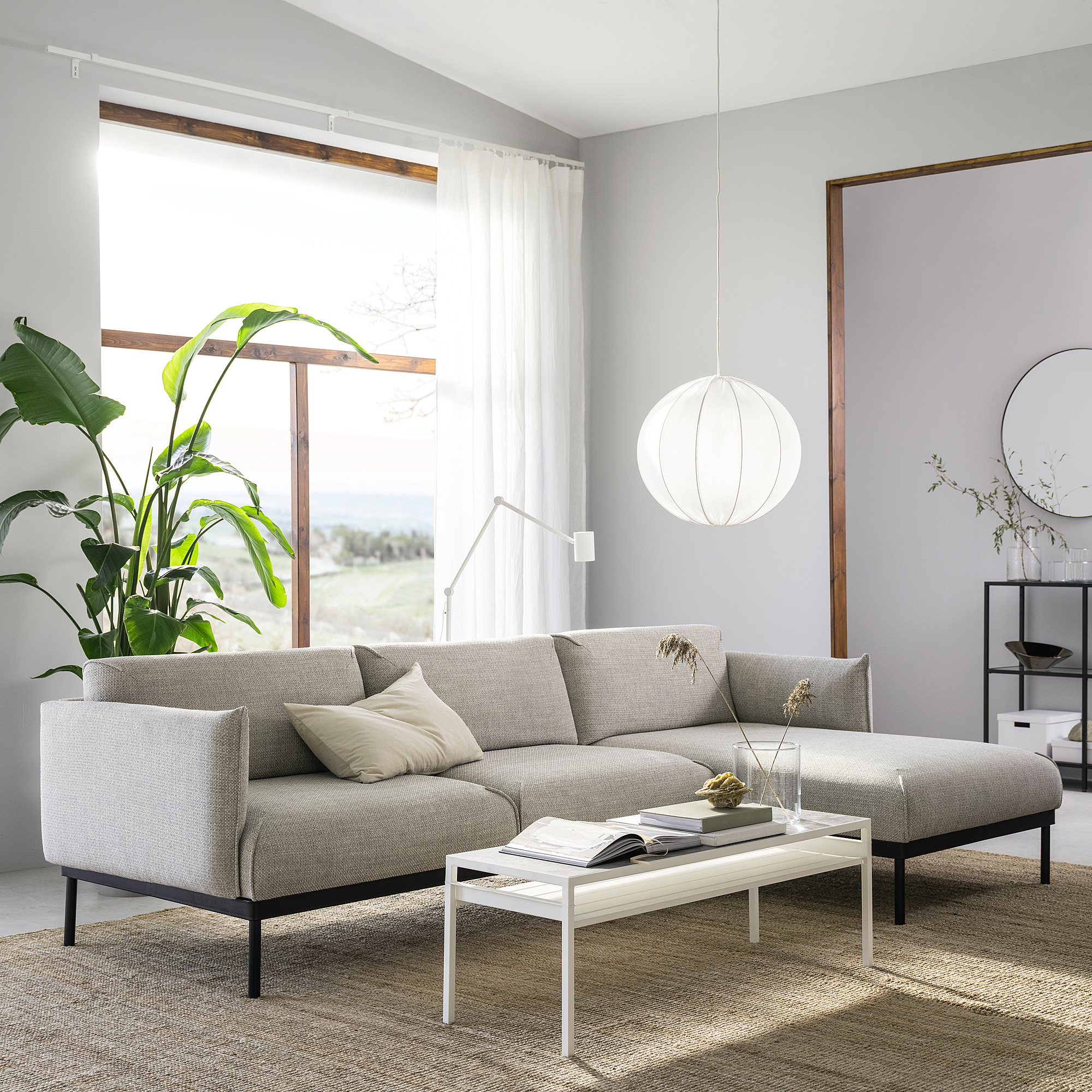ÄPPLARYD sofa with chaise, Lejde light gray - IKEA