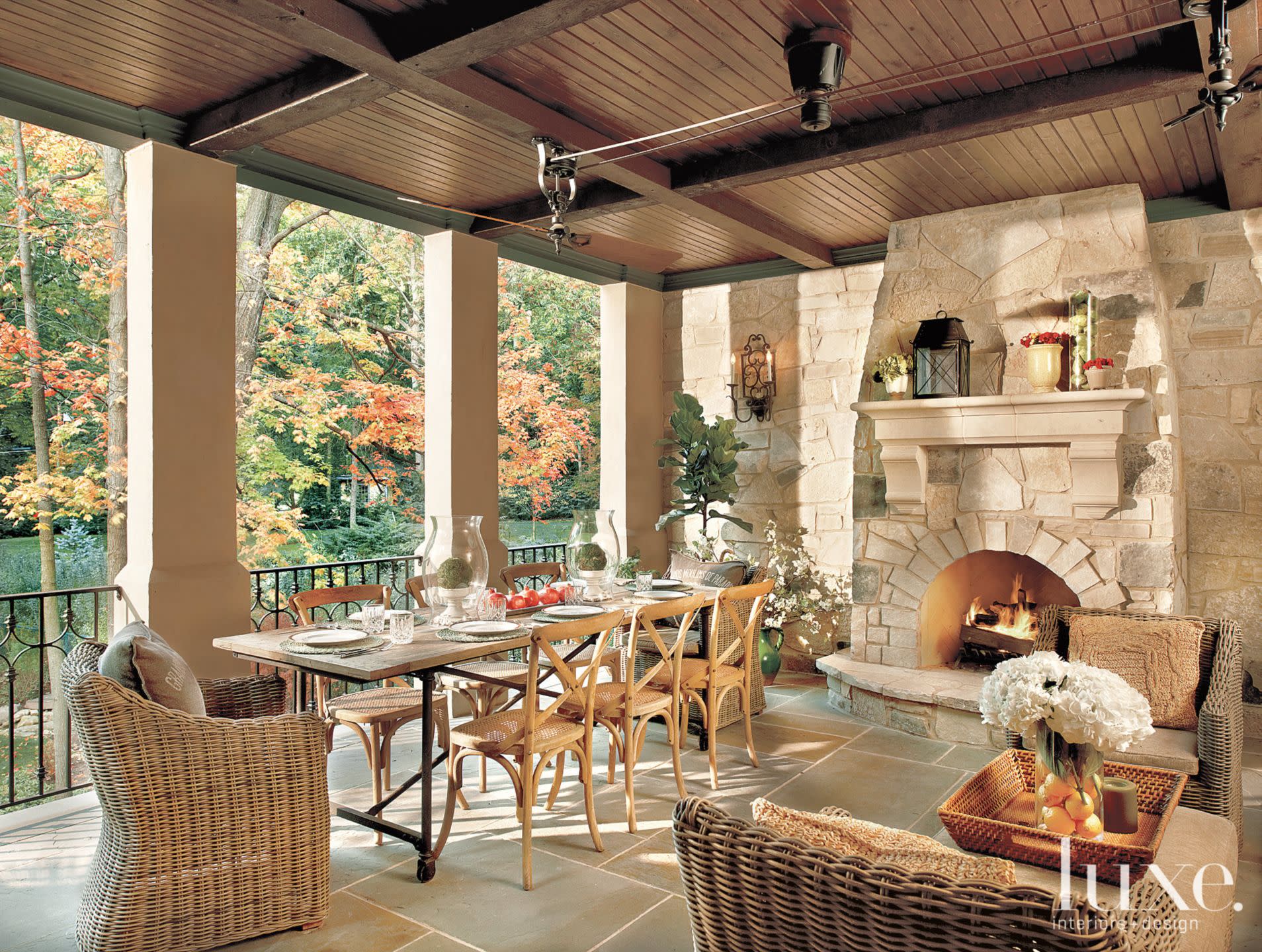 Rustic Covered Outdoor Dining Area Covered Outdoor Dining Porch LUXE Interiors Design