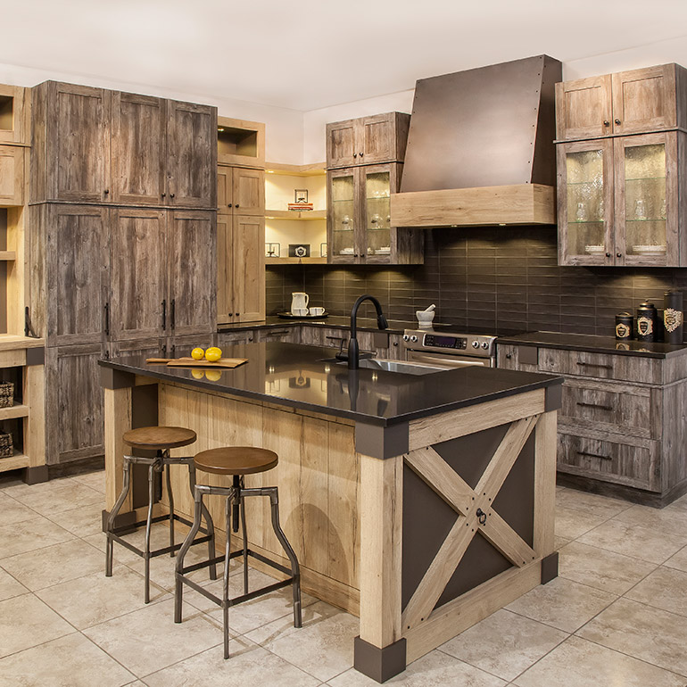 Rustic Light & Dark Kitchen Cabinets | Farmhouse Furniture