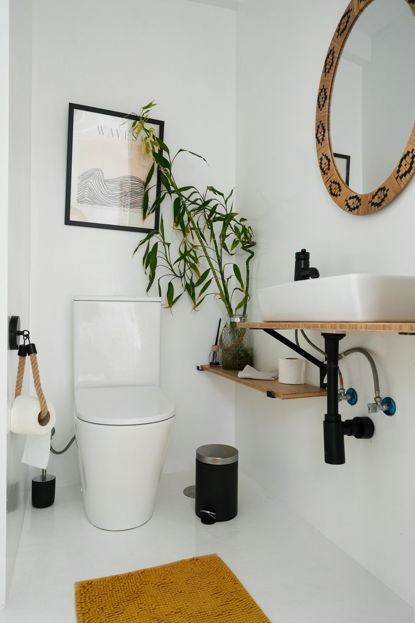Sleek bathroom design featuring bamboo and modern fixtures in Lanzarote.