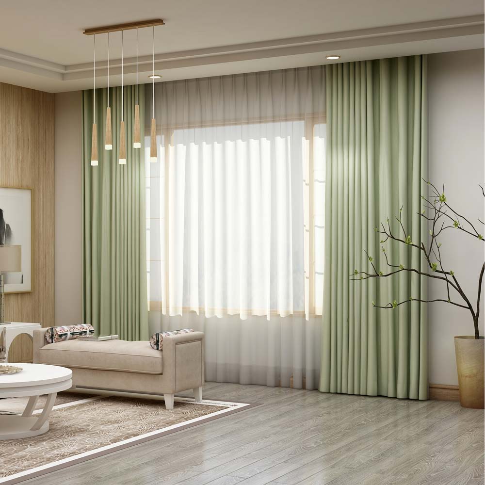 Solid Light Green Curtain Modern Silk Imitation Curtain Living Room Bedroom Blackout Fabric(One Panel)