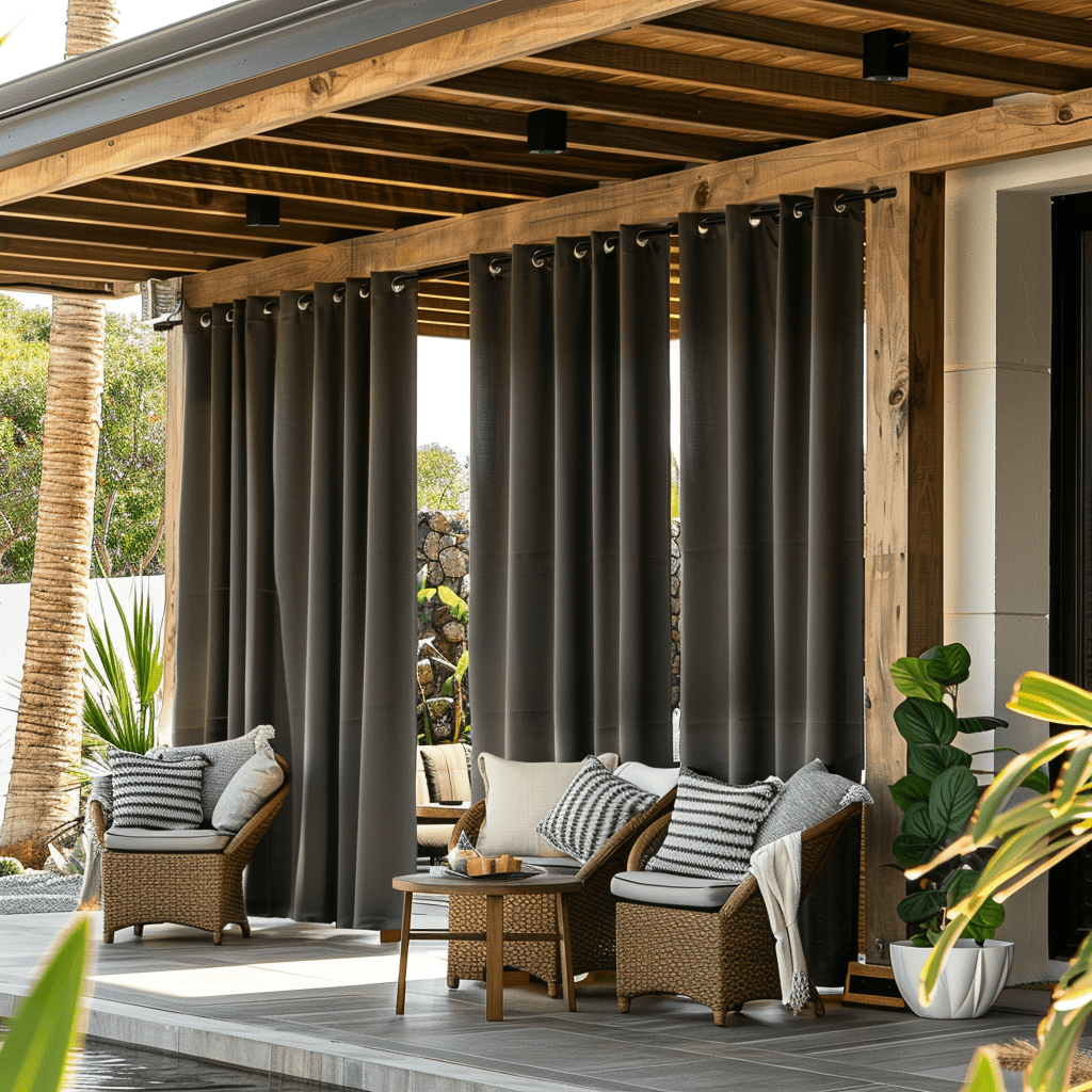 Triple-Weave Outdoor Blackout Curtain - Grommets, Velcro Tab Tops, or Rod Pocket - Available in Beige, White, Rose, and Other Colors - Ideal for ...