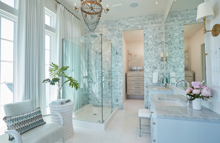 Walk In Shower in Front of Windows - Transitional - Bathroom