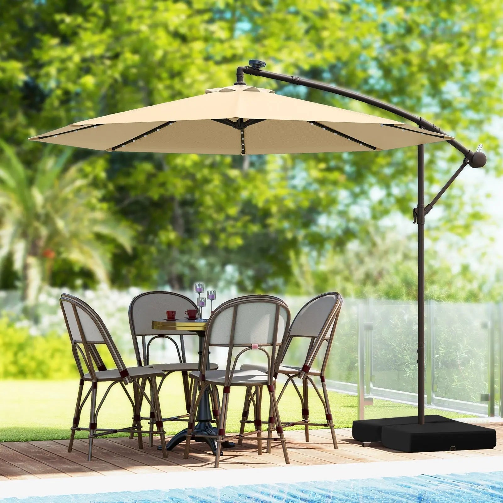 10 Feet Cantilever Umbrella with 32 LED Lights and Solar Panel – Sunneday LLC