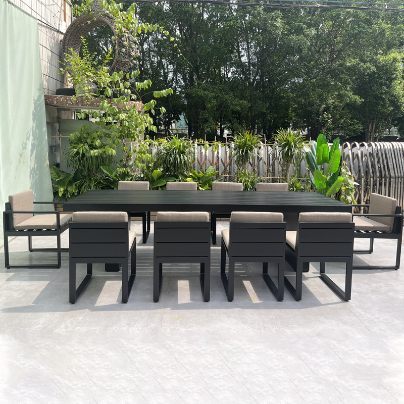 10 Seater Large Metal Garden Table Custom Modern Black Metal Outdoor Dining Table For Suppliers