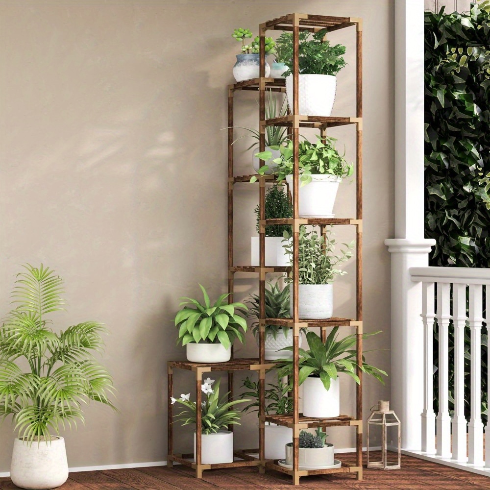 182.37cm Tall Plant Stand Indoor Outdoor, 13 Tier Corner Plant Shelf Holder for Multiple Plants, Wood Plant Rack Ladder Flower Stand for Living Room Window Patio Porch Garden