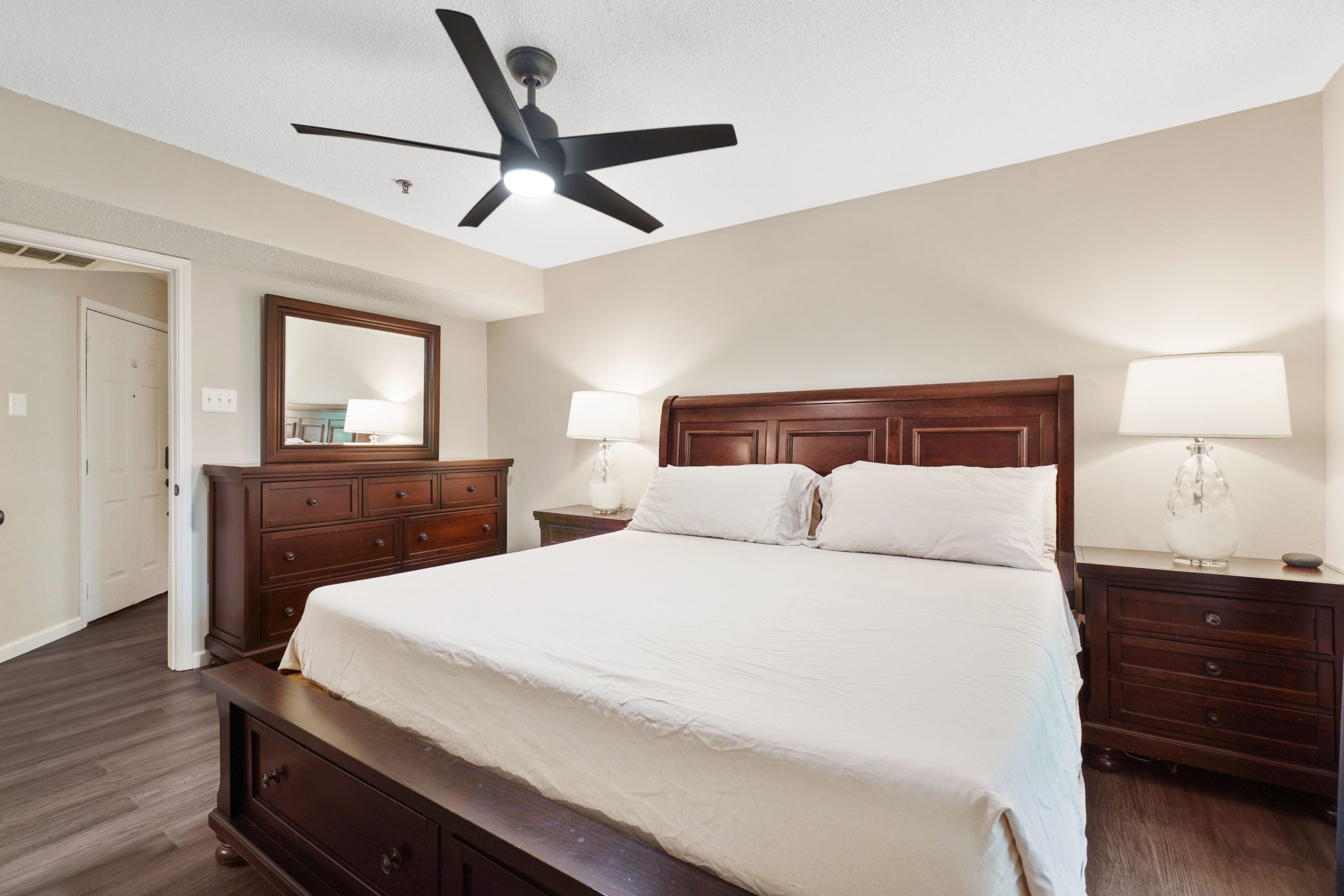 A stylish bedroom showcasing modern furniture and elegant design elements.