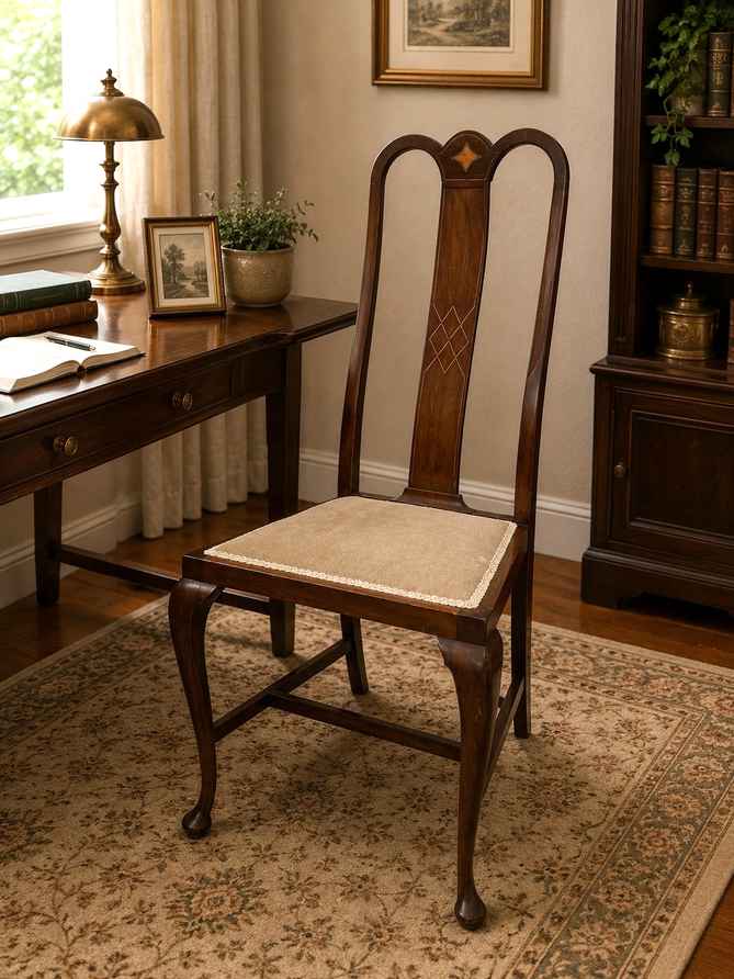 Antique Edwardian Mahogany Side Chair With Floral Inlay | Vintage Occasional Chair | Bedroom Hall Chair C1900 | Vinterior