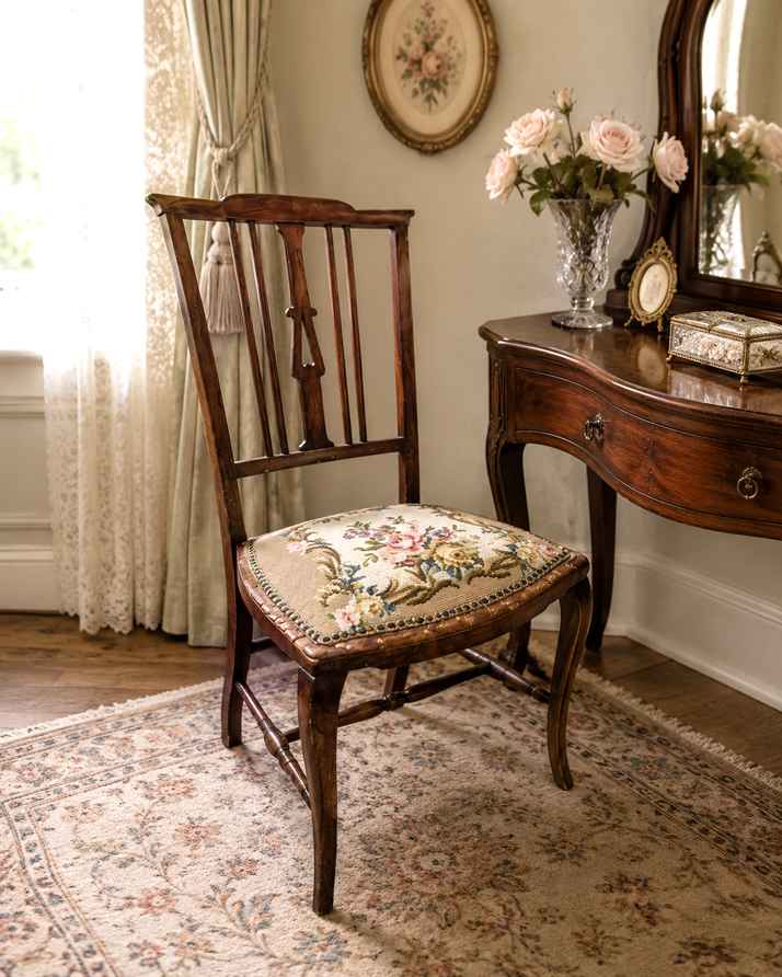 Antique Edwardian Mahogany Side Chair With Floral Inlay | Vintage Occasional Chair | Bedroom Hall Chair C1900 | Vinterior