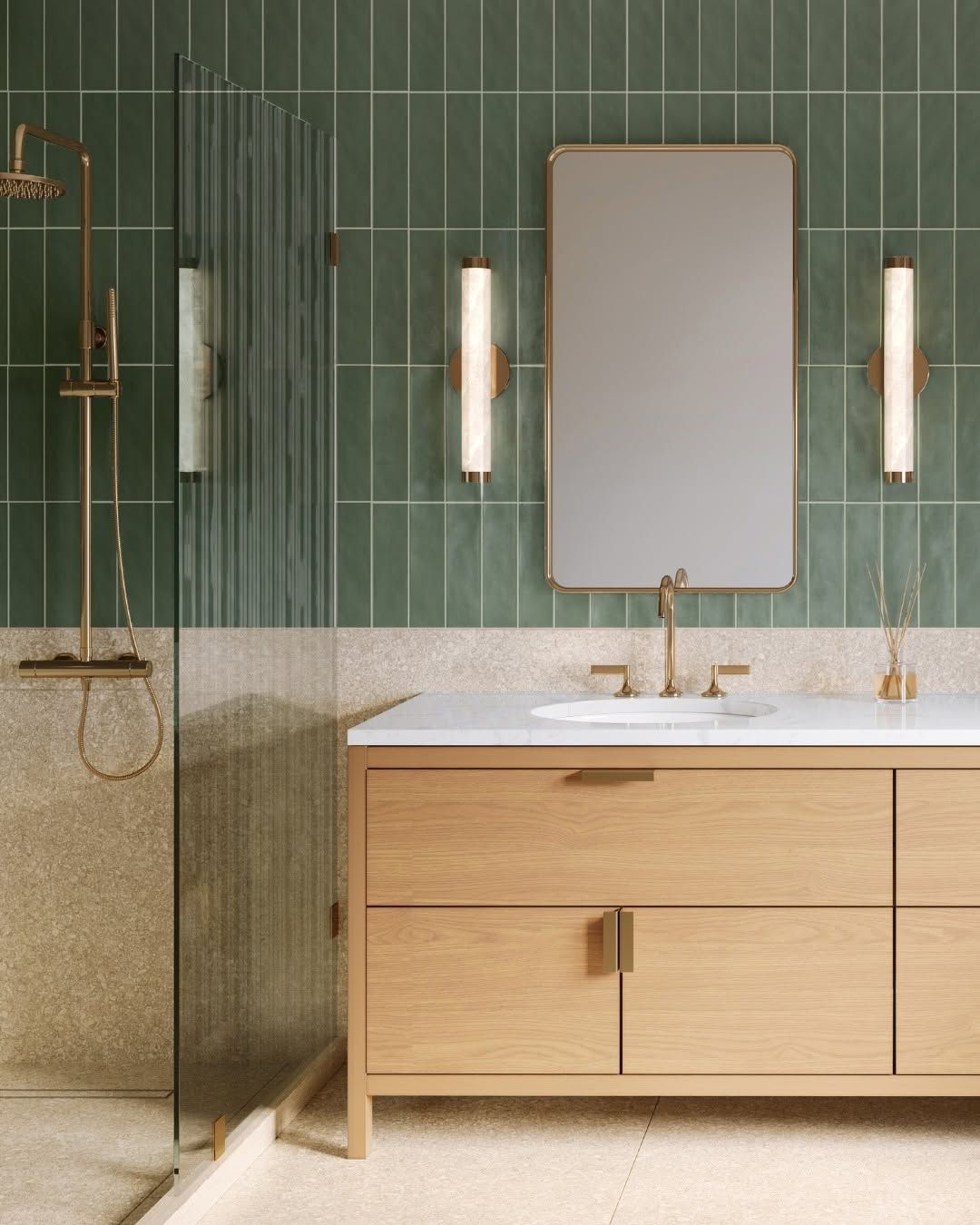 Are These the Most Striking Green-Tile Bathrooms Right Now?