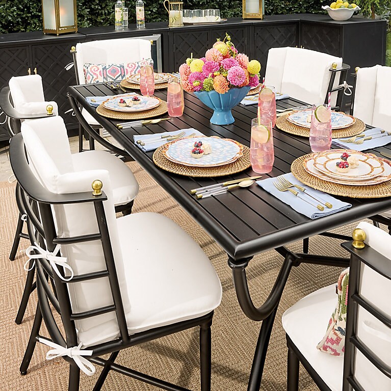 Asher 7-Piece Outdoor Dining Set with Matte Black Finish & Sunbrella Cushions