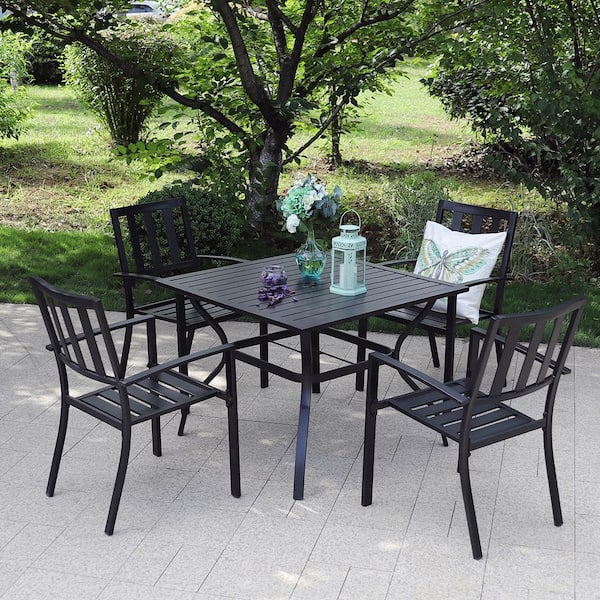 Black Metal Modern Metal Outdoor Table PAGED Patio Dining Set Contemporary Outdoor Dining Set With