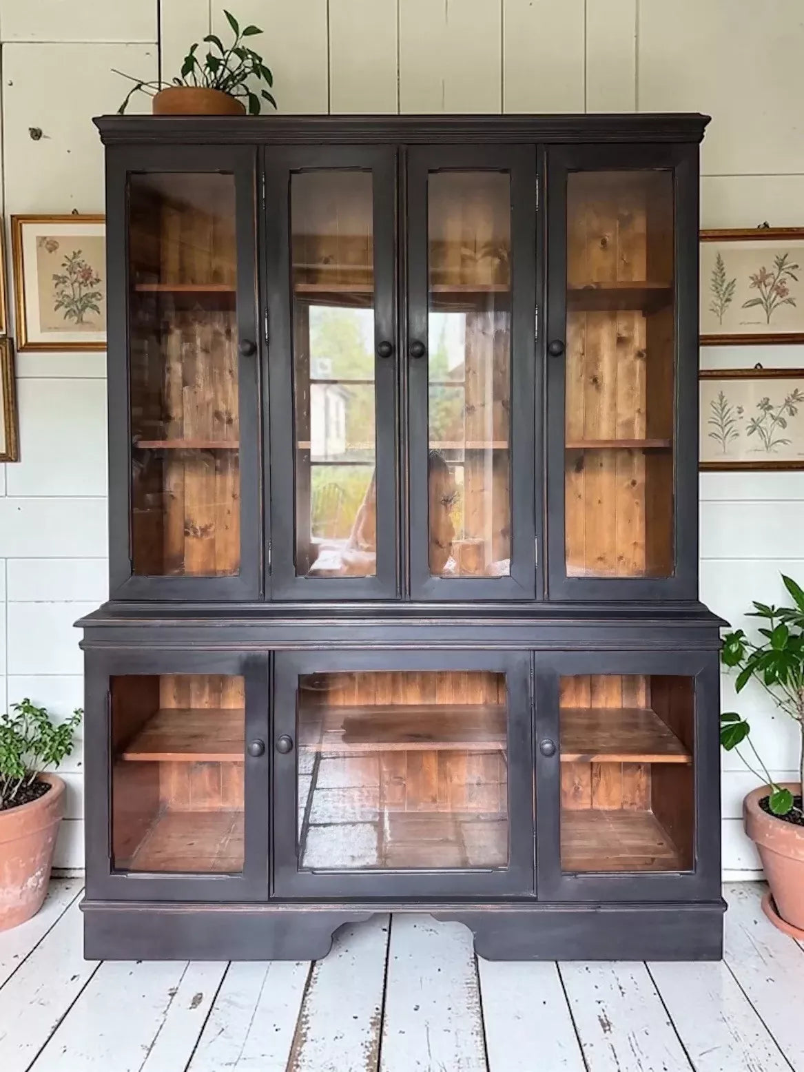 Black Painted Late C20th Glazed Dresser Vintage Display China Kitchen – Upcite