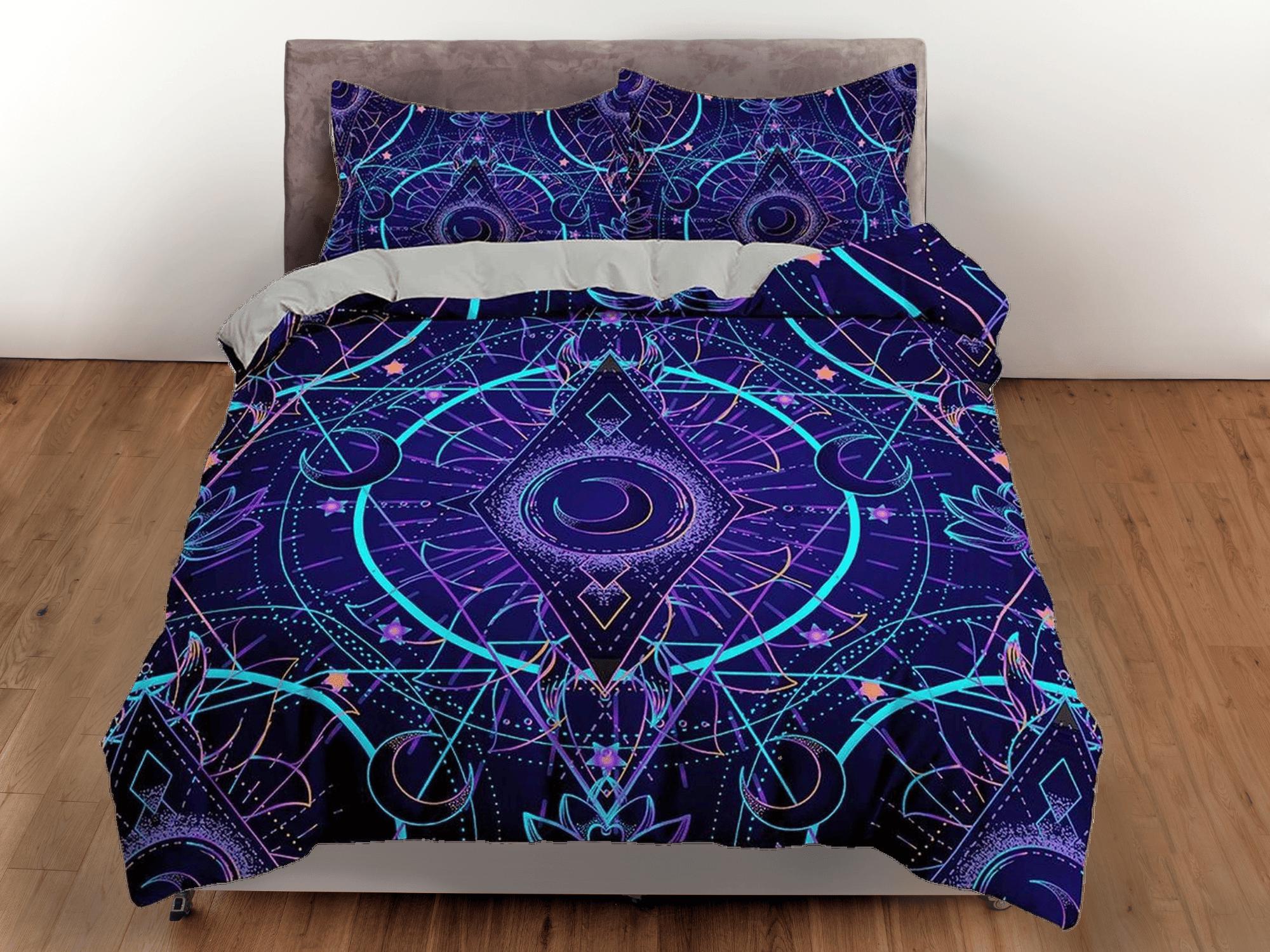 Celestial bedding purple, crescent moon, witchy decor dorm bedding, ae