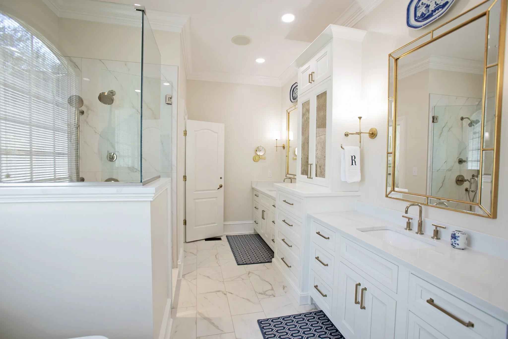 Charming & Chic Primary Bathroom Renovation in Lee County, Ga | Pool Brothers Cabinets + Flooring + Lighting