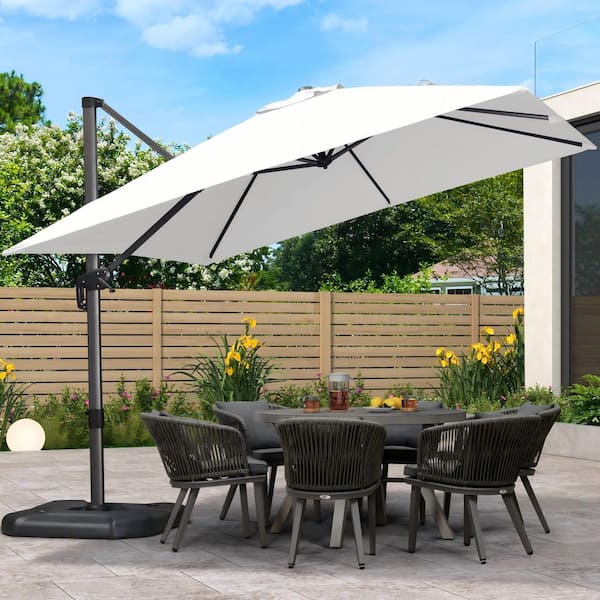Design Uv Resistant Parasol PURPLE LEAF 10 Square Aluminum UV-Resistant Outdoor Cantilever Offset 360° Rotation Patio Umbrella With Base, White