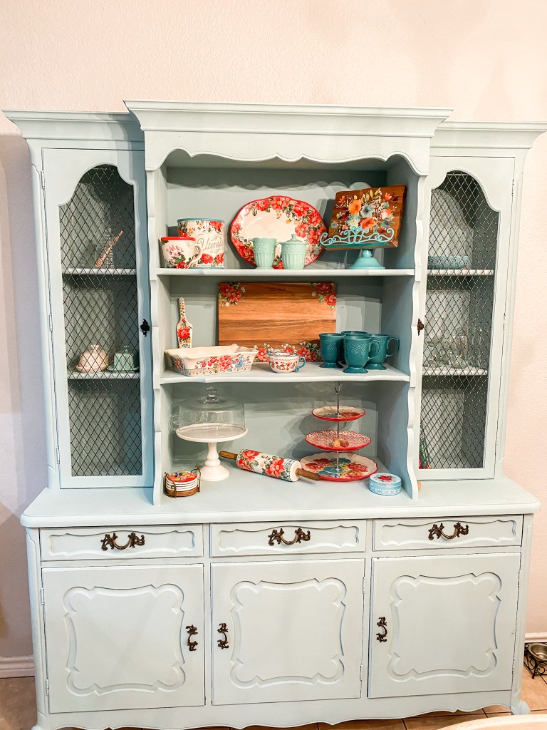 DIY China Cabinet Makeover: Vintage Farmhouse Blue - Tina Schoenfeldt