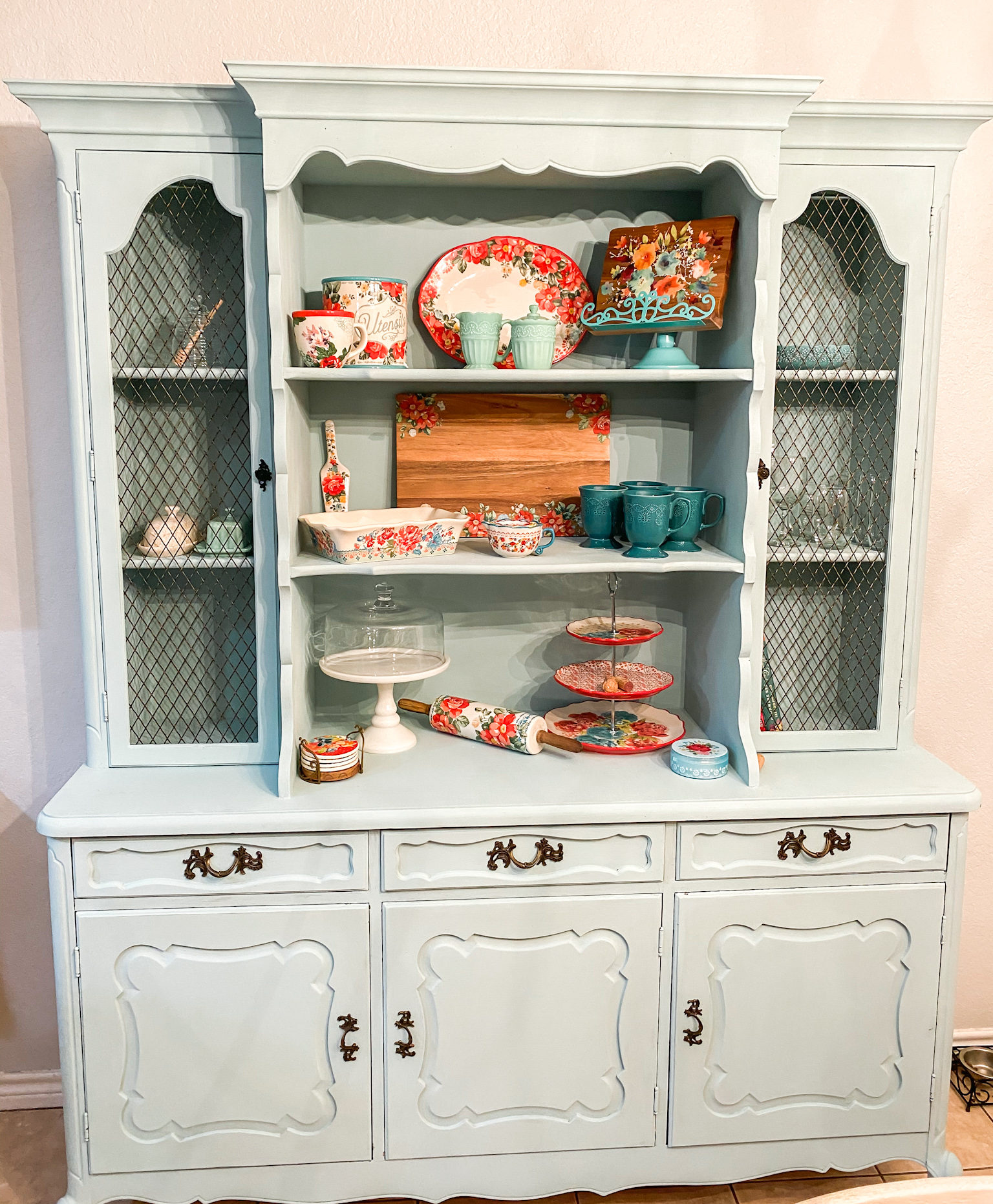 DIY China Cabinet Makeover: Vintage Farmhouse Blue - Tina Schoenfeldt